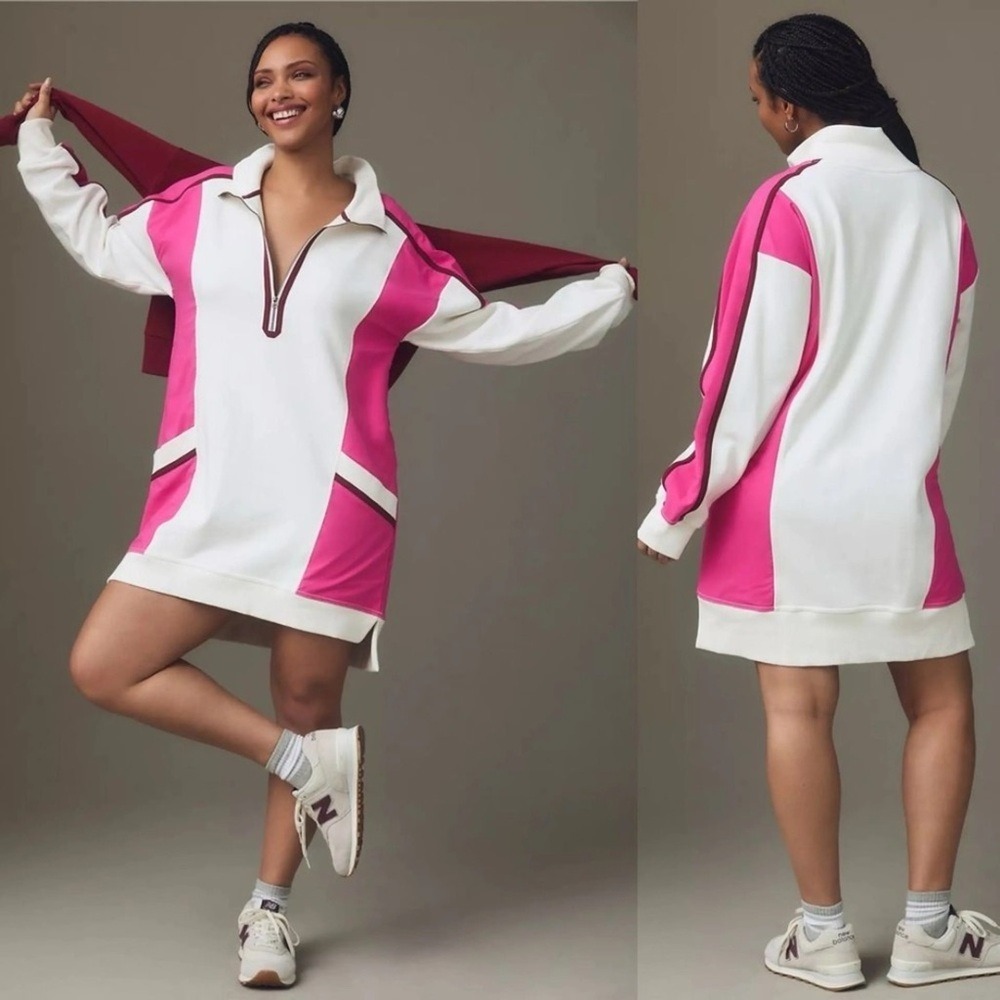 NWT Anthropologie Daily Practice Sporty Colorblock Twofer Mini‎ Dress White Pink